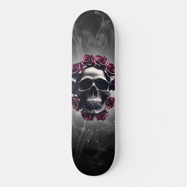 Gothic Horror Dark Skull and Roses Skateboard (Front)