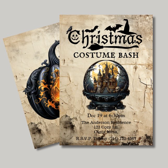 Gothic House in Snow Globe Christmas Costume Party Invitation (Creator Uploaded)