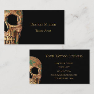 Gothic Human Half Skull Brown Green Tattoo Shop Business Card