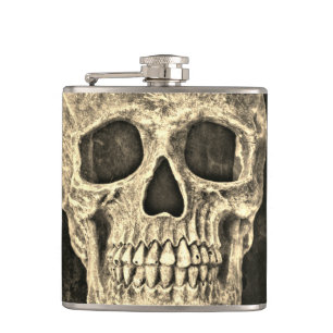 Gothic Human Skull Beige Black Texture Grunge Hip Flask