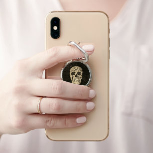 Gothic Human Skull Beige Black Texture Grunge Phone Ring Stand