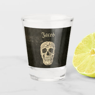 Gothic Human Skull Beige Black Texture Grunge Shot Glass