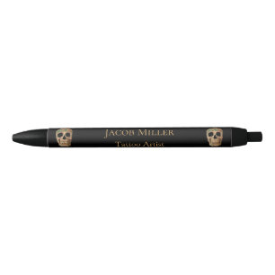 Gothic Human Skull Head Brown Green Tattoo Shop Black Ink Pen