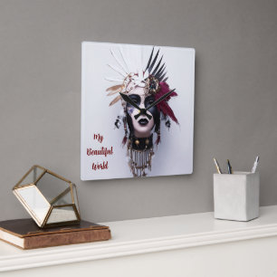 Gothic Indian Headdress Art: Strength = Square Wall Clock