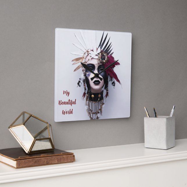 Gothic Indian Headdress Art: Strength = Square Wall Clock (Office)