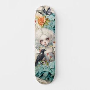 Gothic Inspire Blue Dress & Peach Rose Skateboard