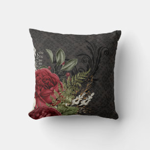Gothic Inspired Red and Black Rose Cushion