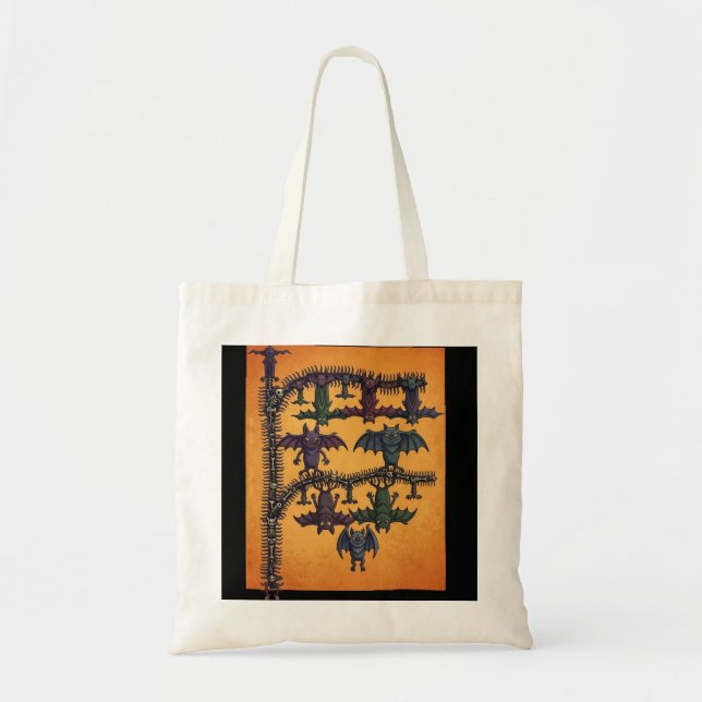 Gothic Interlocking Bats Halloween Tote Bag (Front)