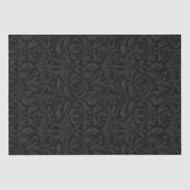 Gothic Jacquard Swirls Decoupage - Black and Grey Tissue Paper (Front)