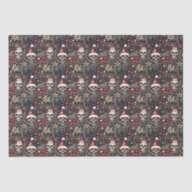 Gothic jolly skulls in Santa Hats Christmas Tissue Paper (Front)
