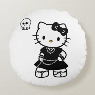 Gothic Kawaii Kitty – Emo Aesthetic Round Throw Pi Round Cushion