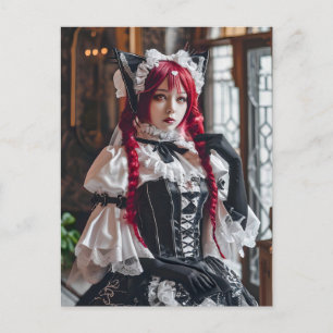 Gothic Kawaii Maid with Red Braids Postcard