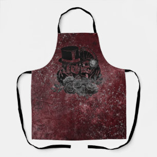 Gothic Kissing Skulls Couple And Blood Red Eternal Apron
