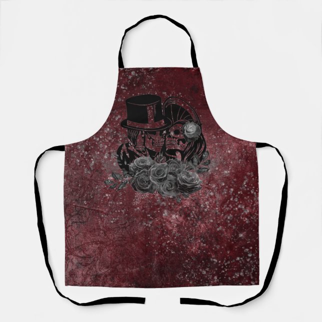 Gothic Kissing Skulls Couple And Blood Red Eternal Apron (Front)