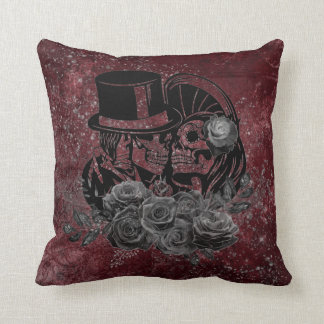Gothic Kissing Skulls Couple And Blood Red Eternal Cushion