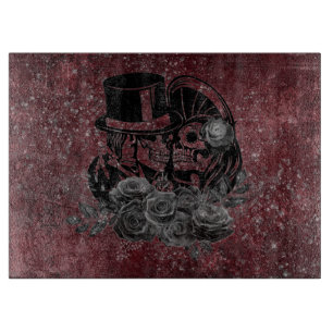 Gothic Kissing Skulls Couple And Blood Red Eternal Cutting Board