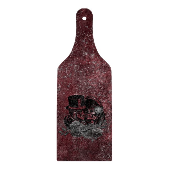Gothic Kissing Skulls Couple And Blood Red Eternal Cutting Board (Front)