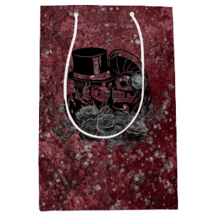 Gothic Kissing Skulls Couple And Blood Red Eternal Medium Gift Bag