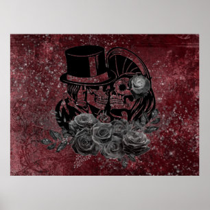 Gothic Kissing Skulls Couple And Blood Red Eternal Poster