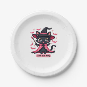 Gothic kitten in pink � sweet, but bewitched Overs Paper Plate