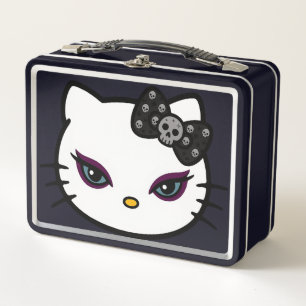 Gothic Kitty Skull Bow Metal Lunch Box
