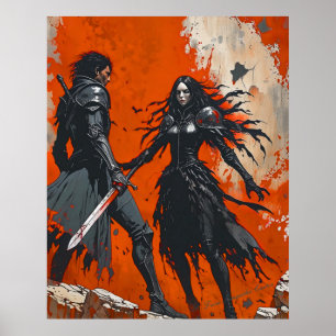 Gothic Knight Duel Poster – Dark Fantasy Art