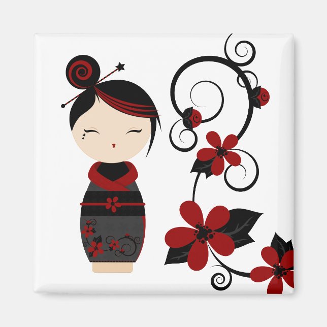 Gothic Kokeshi and Flowers Magnet (Front)