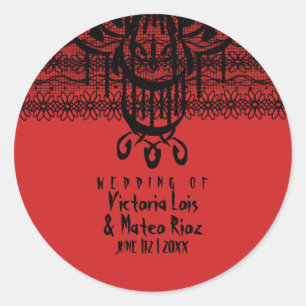 Gothic Lace Chandelier Red Black Classic Round Sticker