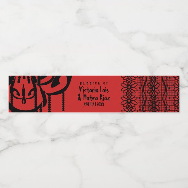 Gothic Lace Chandelier Red Black     Water Bottle Label (Single Label)