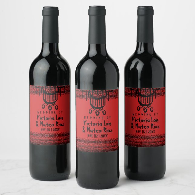 Gothic Lace Chandelier Red Black    Wine Label (Bottles)