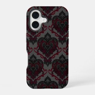 Gothic Lace Heart Damask — Red & Black Phone Case
