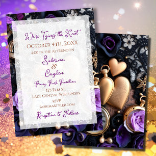 Gothic Lace, Roses and Pocket watches Wedding Invitation