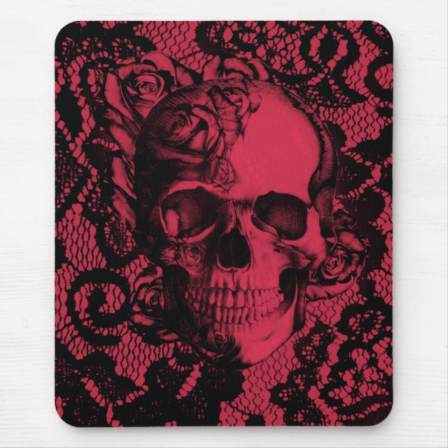Gothic lace skull in red and black mouse pad (Front)