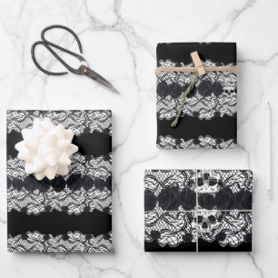 Gothic lace, skulls and roses,  3 design wrapping paper sheet