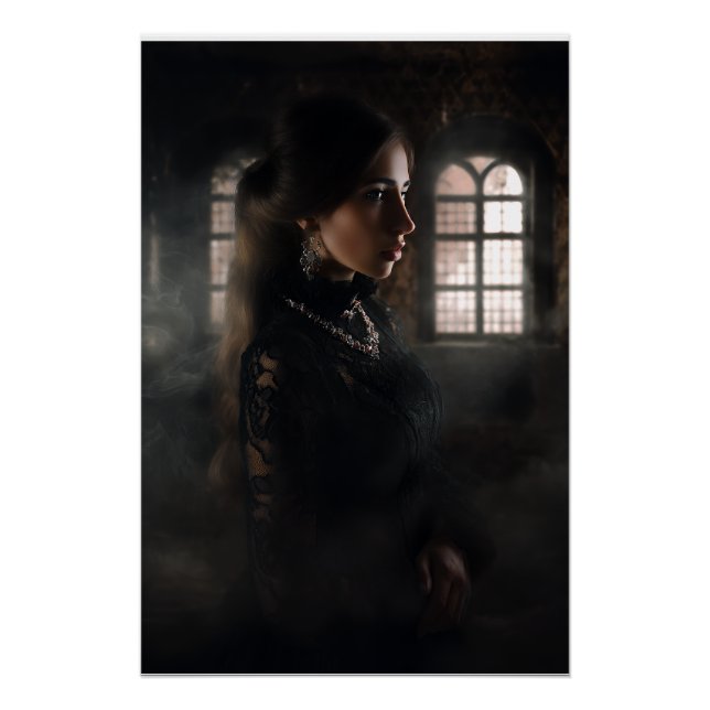 Gothic Lace Woman Misty Stone Chamber Poster (Front)