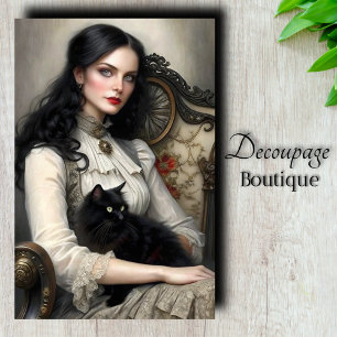 Gothic Lady Black Cat Decoupage Tissue Paper