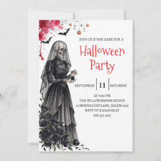 Gothic Lady Skeleton Halloween Party Invitation