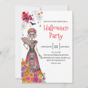 Gothic Lady Skeleton Halloween Party Invitation