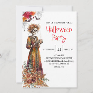 Gothic Lady Skeleton Halloween Party Invitation
