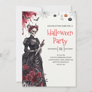 Gothic Lady Skeleton Halloween Party Invitation