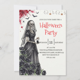 Gothic Lady Skeleton Halloween Party Invitation