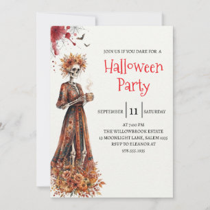 Gothic Lady Skeleton Halloween Party Invitation