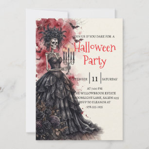 Gothic Lady Skeleton Halloween Party Invitation