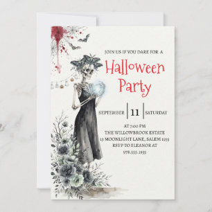 Gothic Lady Skeleton Halloween Party Invitation