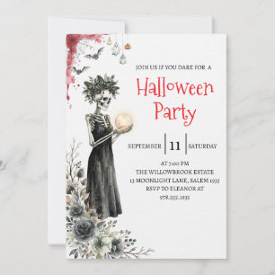 Gothic Lady Skeleton Halloween Party Invitation