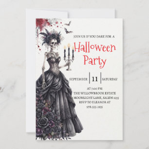 Gothic Lady Skeleton Halloween Party Invitation