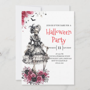 Gothic Lady Skeleton Halloween Party Invitation