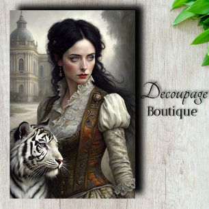 Gothic Lady White Tiger Decoupage Tissue Paper
