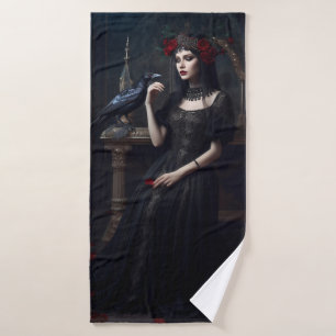 Gothic Lady with Black Bird Bath Towel