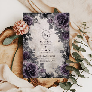 Gothic Lavender Rose with Black Lace Frame Invitation